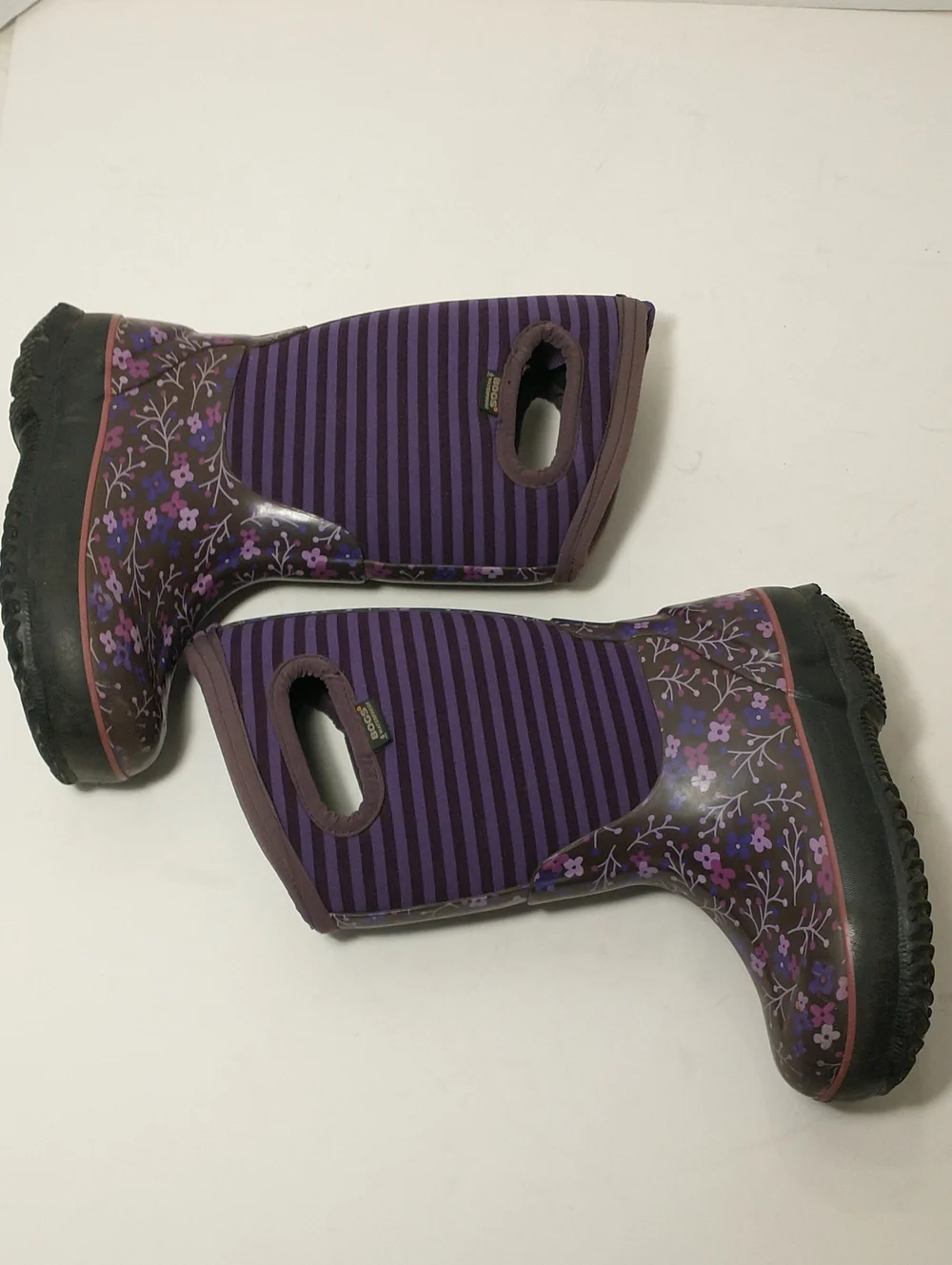 Bogs Waterproof Girls Winter Boots,Rated -30° F, Purple Striped/Flowers, Size 11